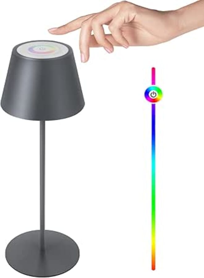 FUYO Wireless Dimmable Touch Control LED Table Lamp with Warm White 8 Colours RGB, Waterproof for Indoor Outdoor Patio Bedroom Dining Table Balcony BBQ (Grey)